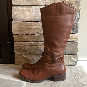BOC leather equestrian riding tall boots side zip buckle detail stacked heel 8.5